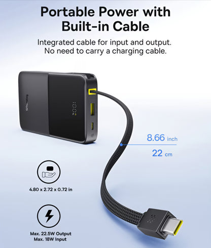 Bateria Externa Baseus EnerFill Bipow2 Pro, 10000mAh, 22.5W, QC + PD, 1 x USB-A - 2 x USB-C, Preta E0027600