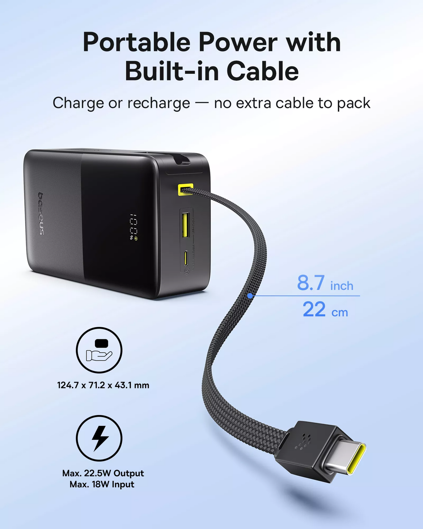 Bateria Externa Baseus EnerFill Bipow2 Pro, 30000mAh, 22.5W, QC + PD, 1 x USB-A - 2 x USB-C, Preta E0028100