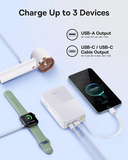 Bateria Externa Baseus EnerFill Bipow2 Pro, 20000mAh, 22.5W, QC + PD, 1 x USB-A - 2 x USB-C, Branca E0027700