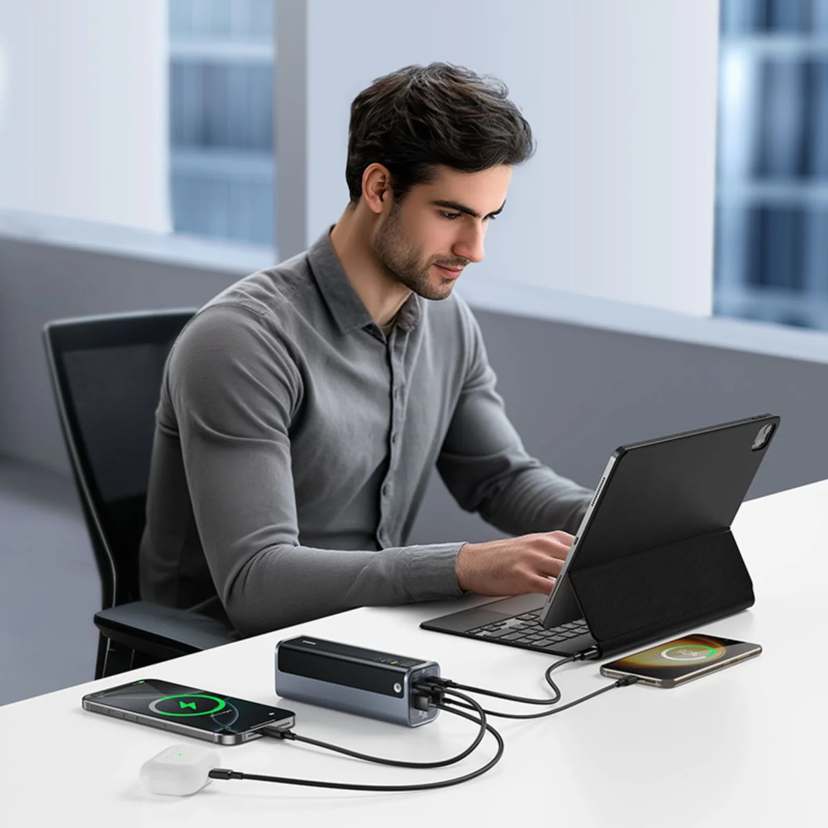 Bateria Externa Baseus EnerGeek GP12, 20800mAh, 145W, QC + PD, 2 x USB-A - 2 x USB-C, Cinzento P10082109813-00