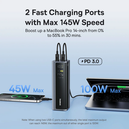 Bateria Externa Baseus EnerGeek GP12, 20800mAh, 145W, QC + PD, 2 x USB-A - 2 x USB-C, Cinzento P10082109813-00