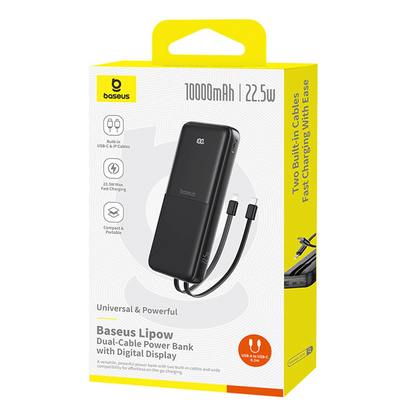 Bateria Externa Baseus Lipow, 10000mAh, 22.5W, QC + PD, 1 x Lightning - 1 x USB-A - 2 x USB-C, Preta P10079101123-00
