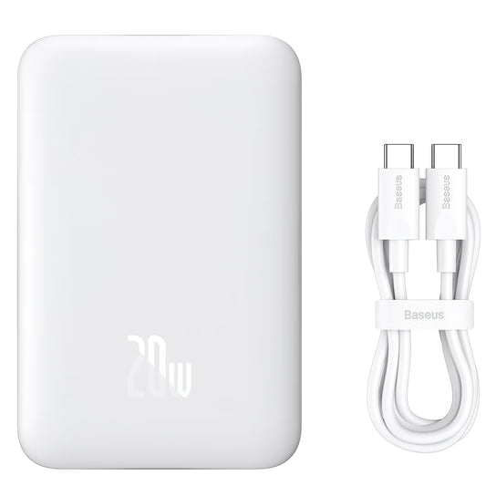 Bateria Externa Baseus Magnetic Mini, 10000mAh, 20W, PD + FQI, 1 x USB-C, Branca P10059001223-00