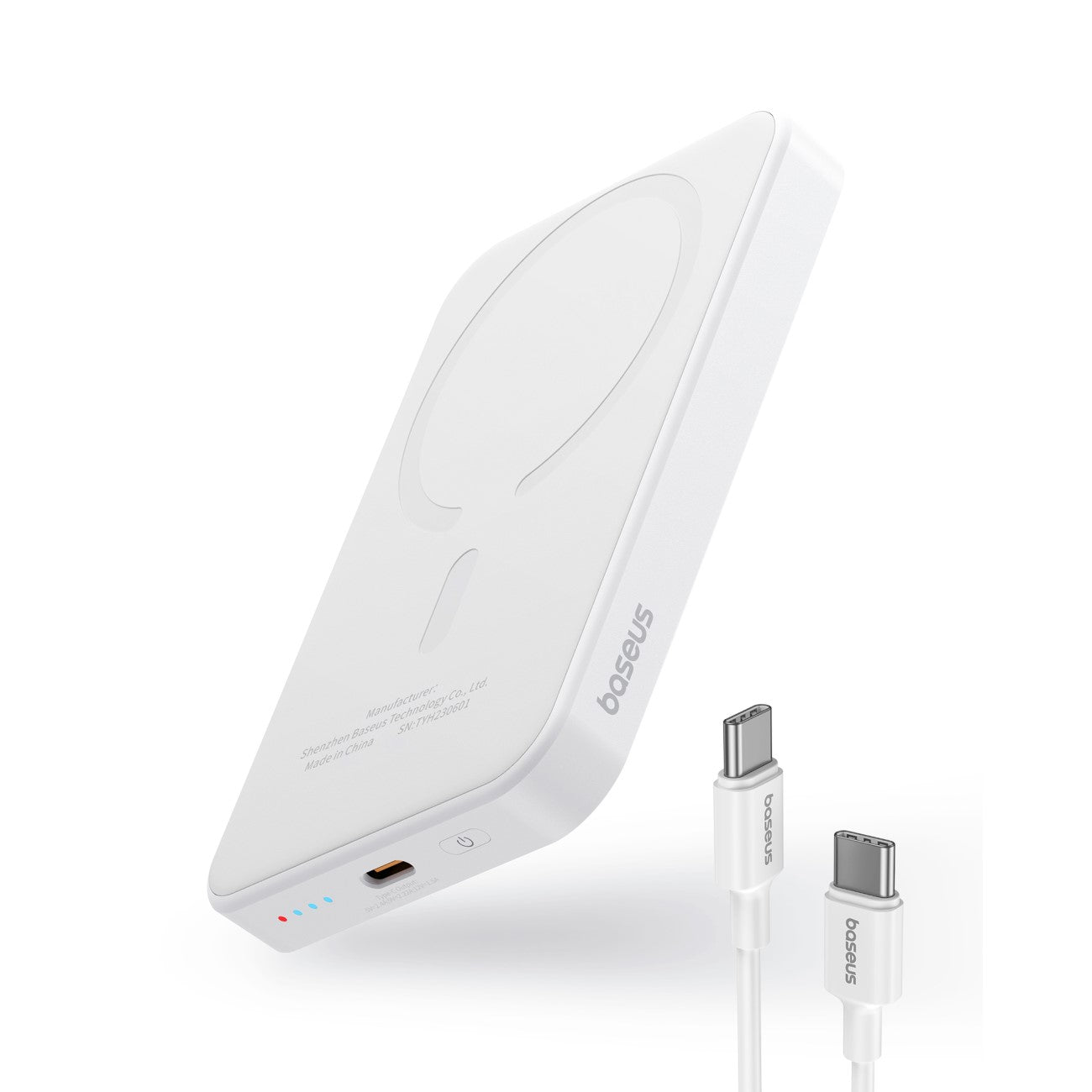 Baseus Magnetic Mini bateria magnética externa sem fios, 5000mAh, 20W, PD + FQI, 1 x QI - 1 x USB-C, branco P1002210722223-00 