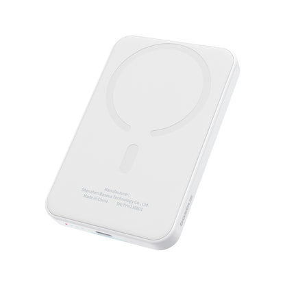 Baseus Magnetic Mini bateria magnética externa sem fios, 5000mAh, 20W, PD + FQI, 1 x QI - 1 x USB-C, branco P1002210722223-00 