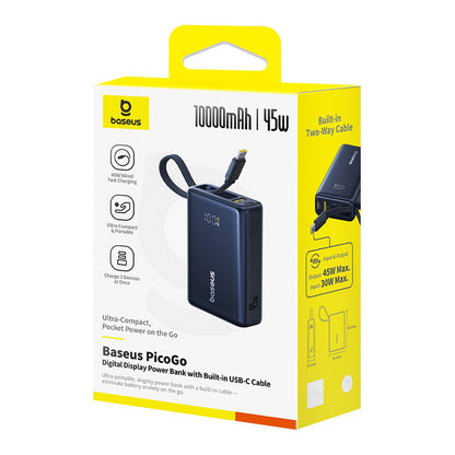 Bateria Externa Baseus PicoGo, 10000mAh, 45W, QC + PD, 1 x USB-A - 2 x USB-C, Preta P10076803123-00