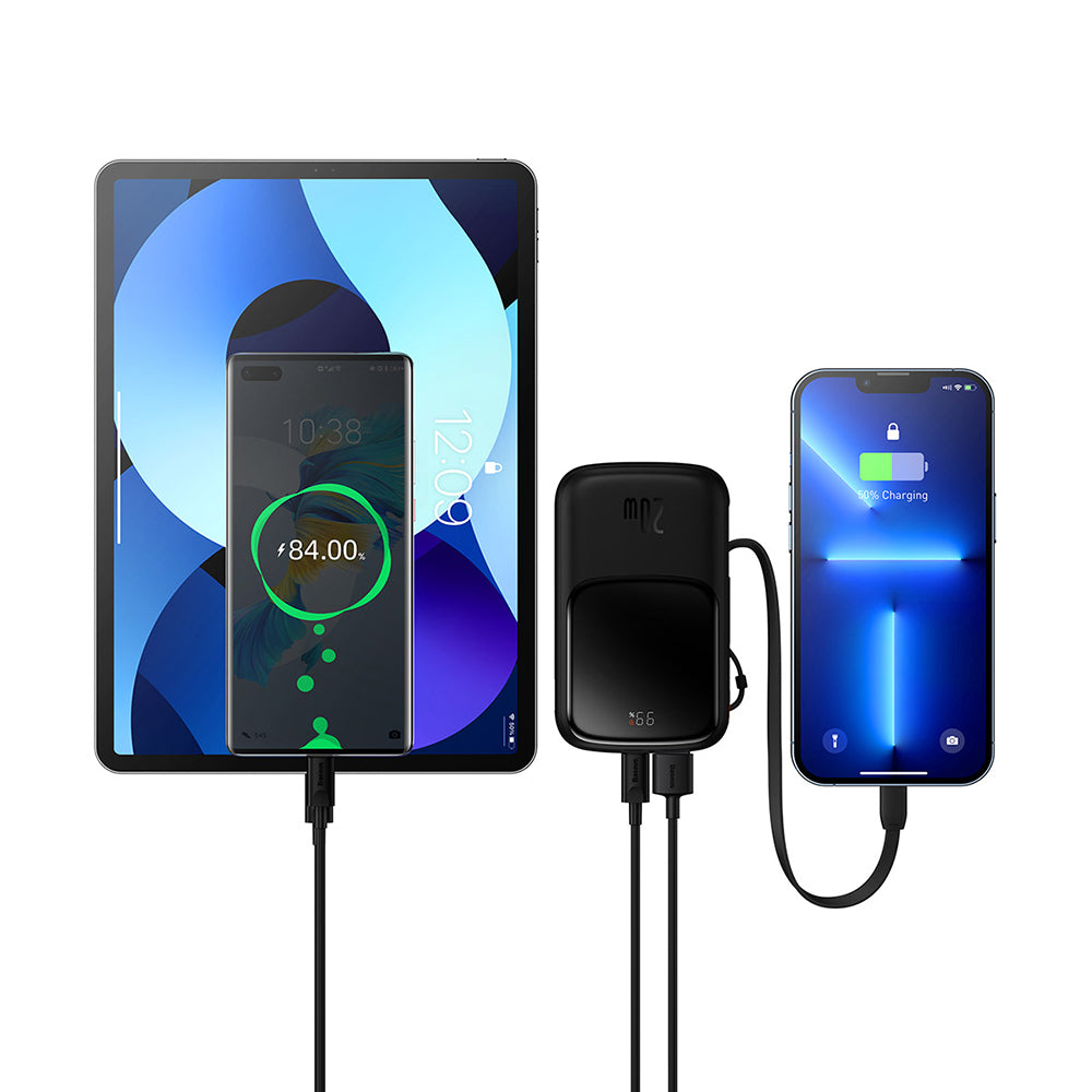 Bateria Externa Baseus Qpow Pro, 20000mAh, 20W, QC + PD, 1 x Lightning - 1 x USB-A - 1 x USB-C, Preta PPQD040001