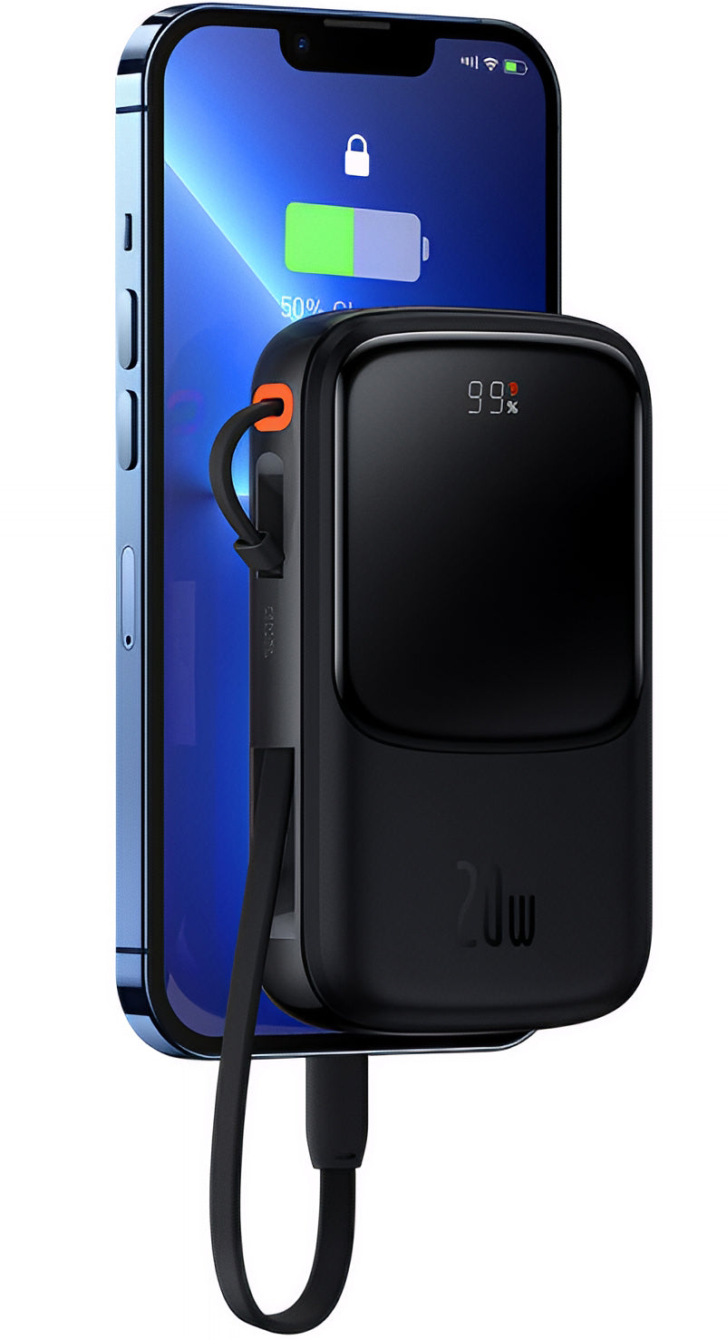 Bateria Externa Baseus Qpow Pro, 20000mAh, 20W, QC + PD, 1 x Lightning - 1 x USB-A - 1 x USB-C, Preta PPQD060201