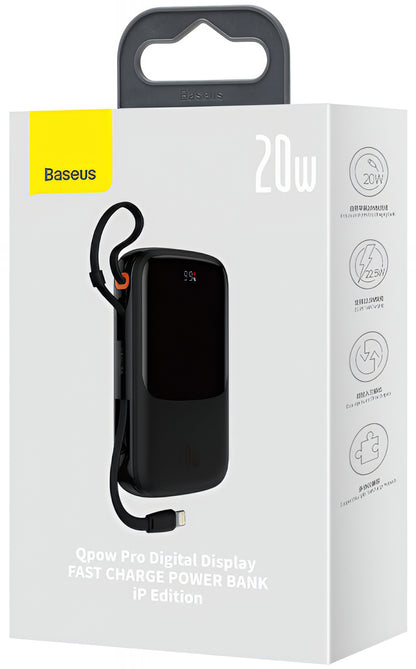 Bateria Externa Baseus Qpow Pro, 20000mAh, 20W, QC + PD, 1 x Lightning - 1 x USB-A - 1 x USB-C, Preta PPQD060201