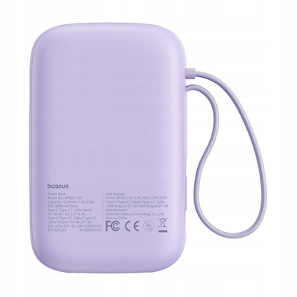 Bateria Externa Baseus Qpow2, 10000mAh, 30W, QC + PD, 1 x USB-A - 3 x USB-C, Roxo P10055008513-00