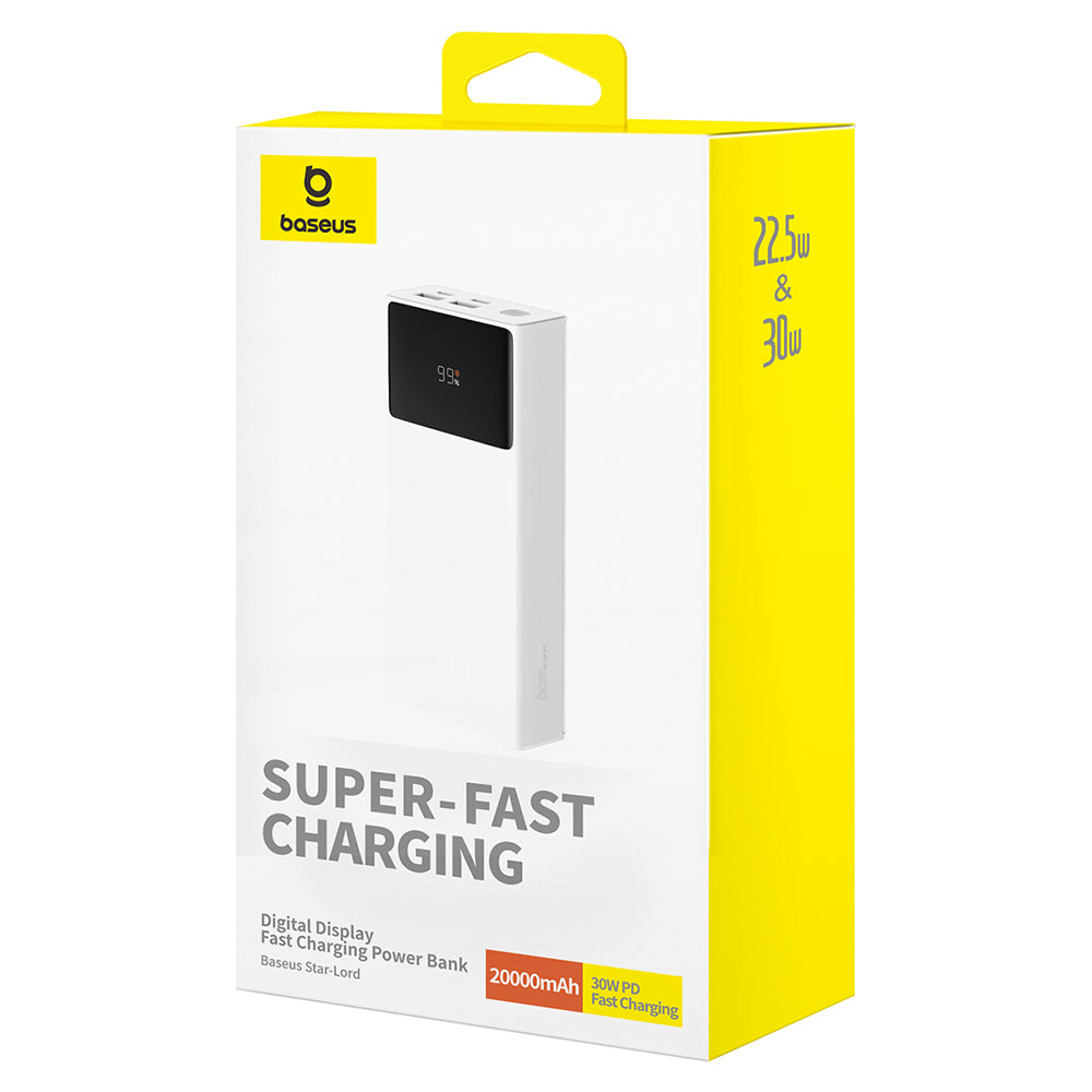 Bateria Externa Baseus Star Lord, 20000mAh, 30W, QC + PD, 1 x USB-C - 2 x USB-A, Branca P10022904213-00