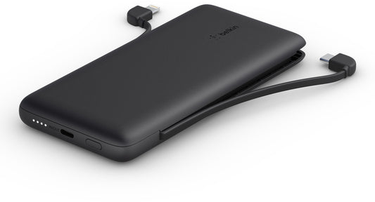 Bateria Externa Belkin BoostCharge Plus, 10000mAh, 23W, QC + PD, 1 x Lightning - 2 x USB-C, Preta BPB006btBLK