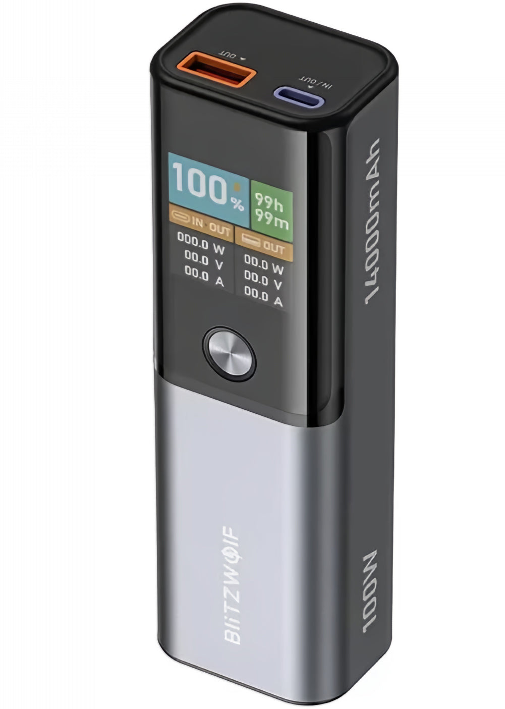 Bateria Externa BlitzWolf BW-P23, 14000mAh, 100W, QC + PD, 1 x USB-A - 1 x USB-C, Cinzento