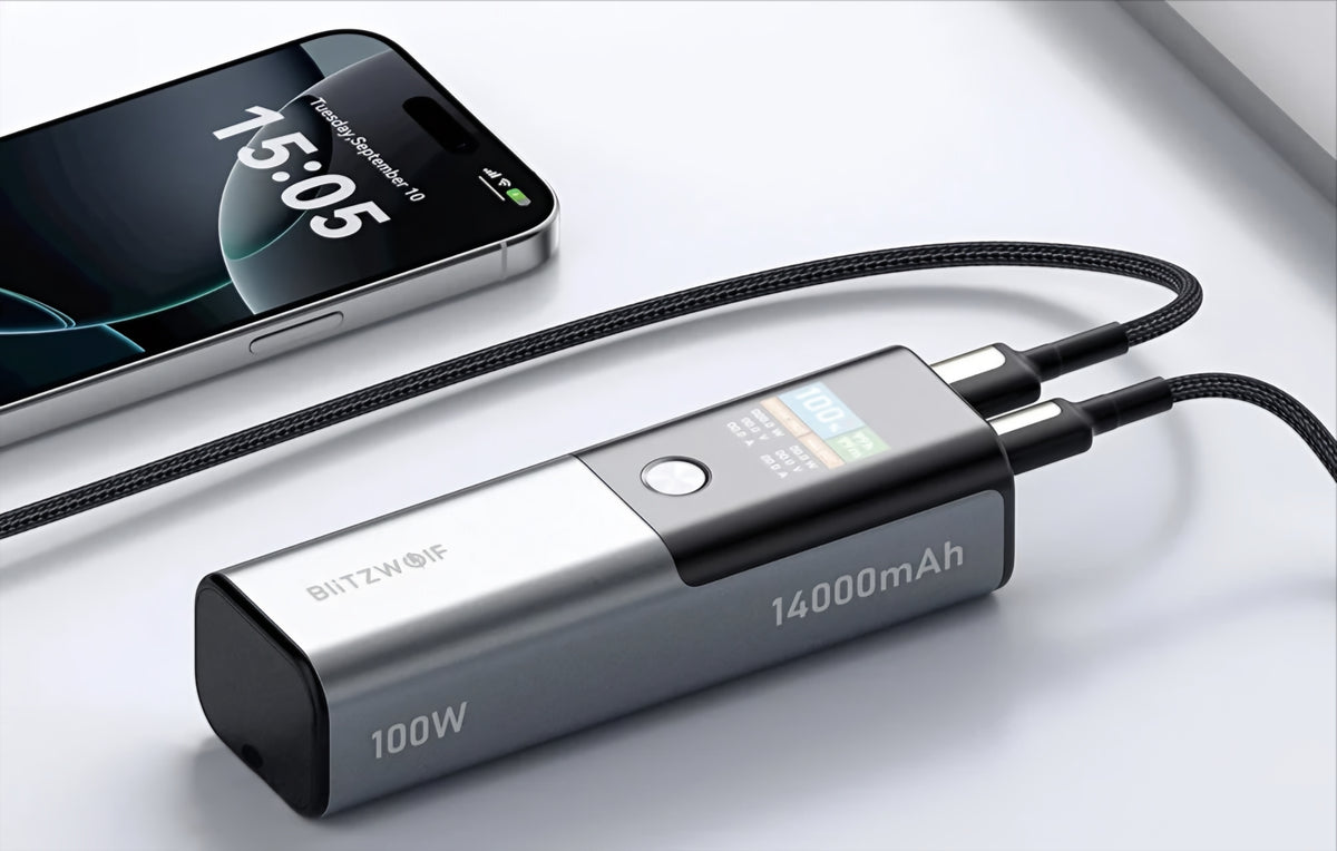 Bateria Externa BlitzWolf BW-P23, 14000mAh, 100W, QC + PD, 1 x USB-A - 1 x USB-C, Cinzento
