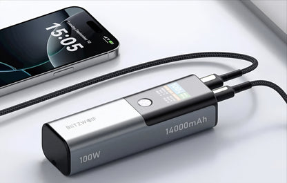 Bateria Externa BlitzWolf BW-P23, 14000mAh, 100W, QC + PD, 1 x USB-A - 1 x USB-C, Cinzento