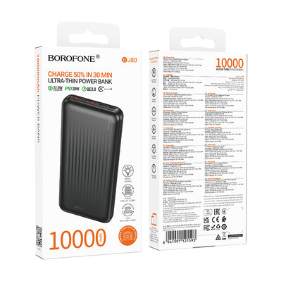 Bateria Externa Borofone BJ80A Clever, 10000mAh, 22.5W, QC + PD, 1 x USB-C - 2 x USB-A, Preta