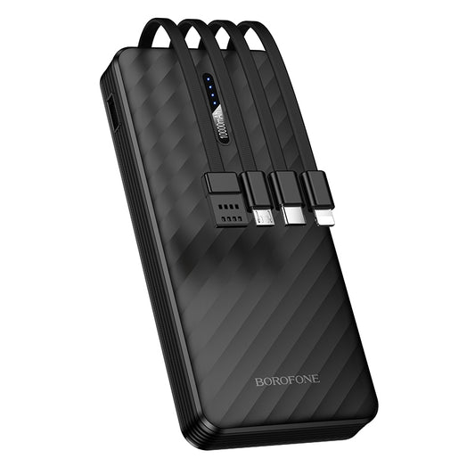 Bateria Externa Borofone BJ84 Smooth, 10000mAh, 10W, 1 x Lightning - 1 x microUSB - 1 x USB-A - 1 x USB-C, Preta