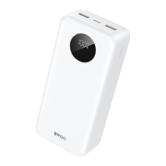 Bateria Externa BWOO BO-P64, 30000mAh, 22.5W, QC + PD, 1 x USB-C - 2 x USB-A, Branca