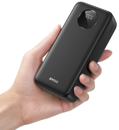 Bateria Externa BWOO BO-P64, 30000mAh, 22.5W, QC + PD, 1 x USB-C - 2 x USB-A, Preta