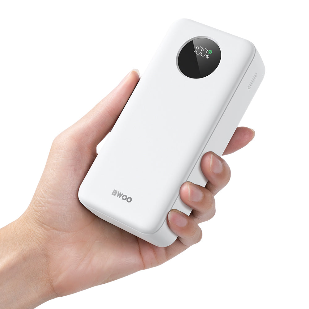 Bateria Externa BWOO BO-P64, 30000mAh, 22.5W, QC + PD, 1 x USB-C - 2 x USB-A, Branca
