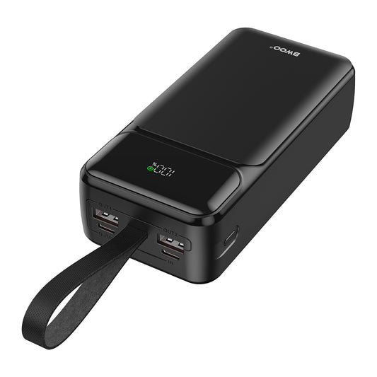 Bateria Externa BWOO BO-P66, 30000mAh, 65W, QC + PD, 1 x USB-C - 2 x USB-A, Preta