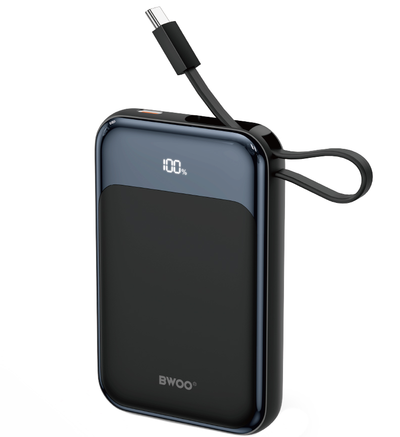 Bateria Externa Wireless BWOO BO-P80, 10000mAh, 22.5W, PD + FQI, 1 x QI - 2 x USB-C, Preta