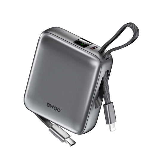 Bateria Externa BWOO BO-P74, 10000mAh, 22.5W, PD, 1 x Lightning - 2 x USB-C, Preta