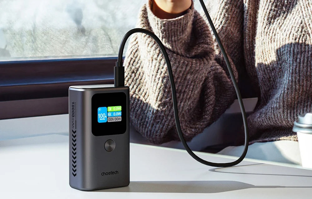 Bateria Externa Choetech B701, 10000mAh, 30W, QC + PD, 1 x USB-A - 2 x USB-C, Preta