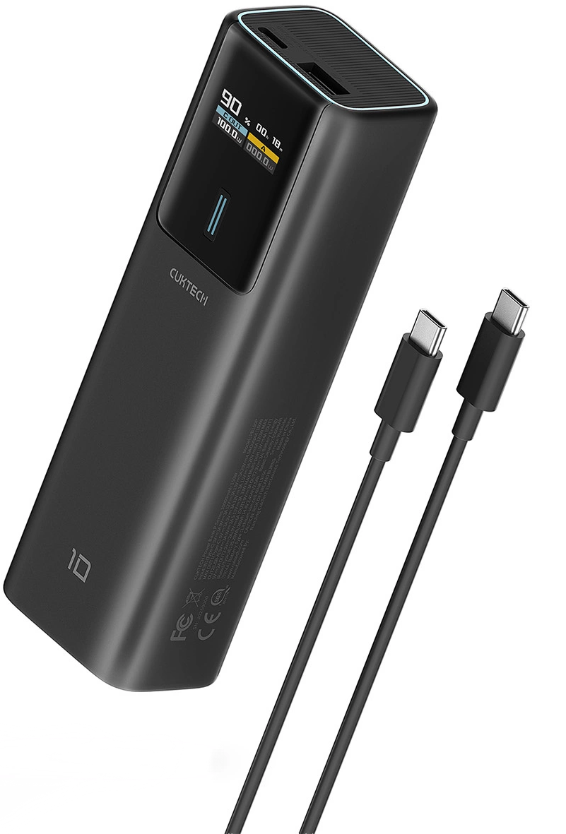 Bateria Externa Cuktech, 10000mAh, 150W, QC + PD, 1 x USB-A - 1 x USB-C, Preta CKPB100PGLBL