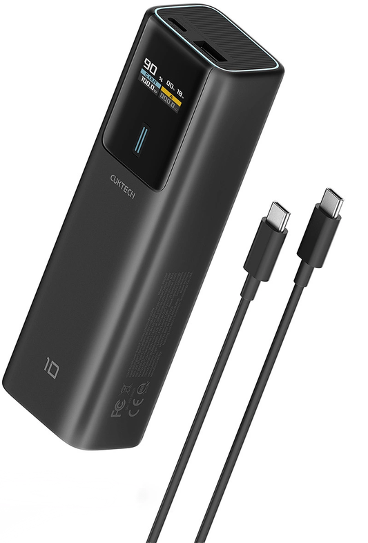 Bateria Externa Cuktech, 10000mAh, 150W, QC + PD, 1 x USB-A - 1 x USB-C, Preta CKPB100PGLBL