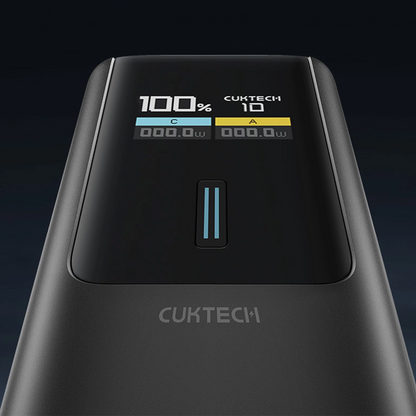 Bateria Externa Cuktech, 10000mAh, 150W, QC + PD, 1 x USB-A - 1 x USB-C, Preta CKPB100PGLBL