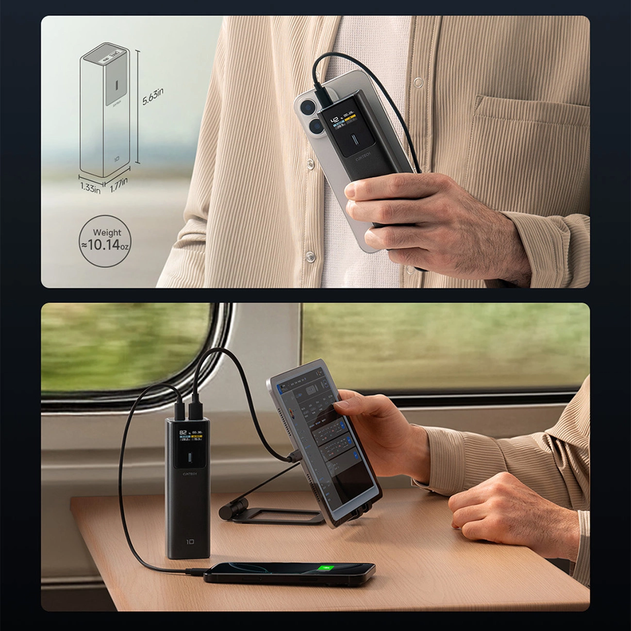 Bateria Externa Cuktech, 10000mAh, 150W, QC + PD, 1 x USB-A - 1 x USB-C, Preta CKPB100PGLBL