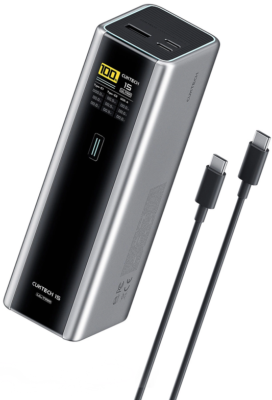 Bateria Externa Cuktech, 20000mAh, 210W, QC + PD, 1 x USB-A - 2 x USB-C, Cinza CKPB200UGLGR