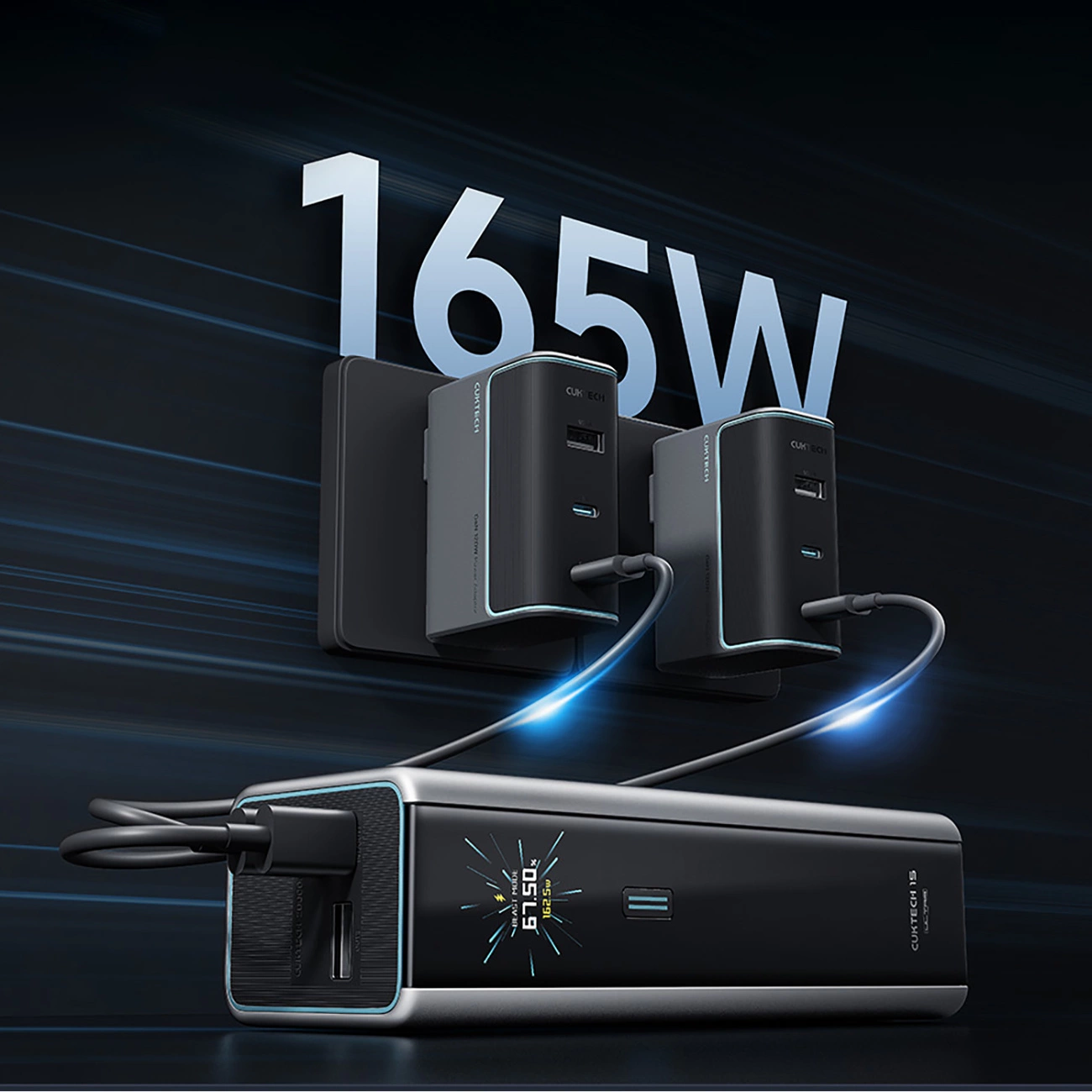 Bateria Externa Cuktech, 20000mAh, 210W, QC + PD, 1 x USB-A - 2 x USB-C, Cinza CKPB200UGLGR