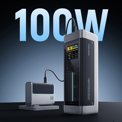 Bateria Externa Cuktech, 25000mAh, 210W, QC + PD, 1 x USB-A - 2 x USB-C, Preta CUK00P23GLBK