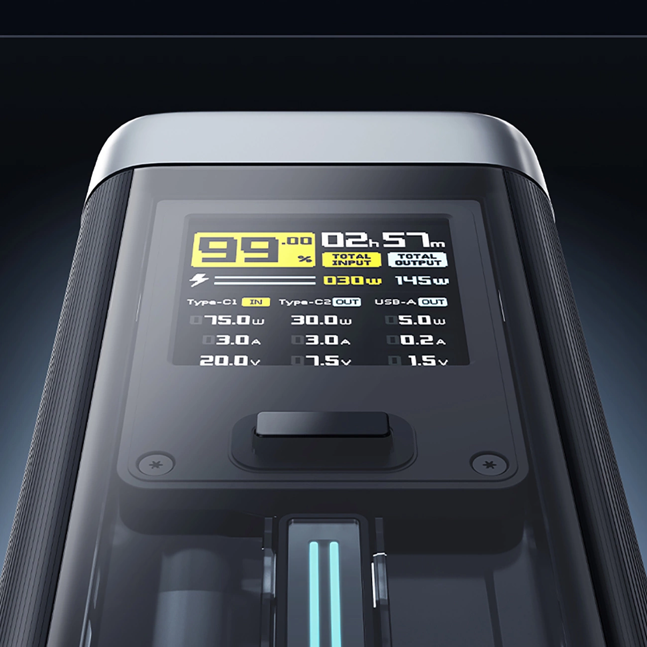 Bateria Externa Cuktech, 25000mAh, 210W, QC + PD, 1 x USB-A - 2 x USB-C, Preta CUK00P23GLBK