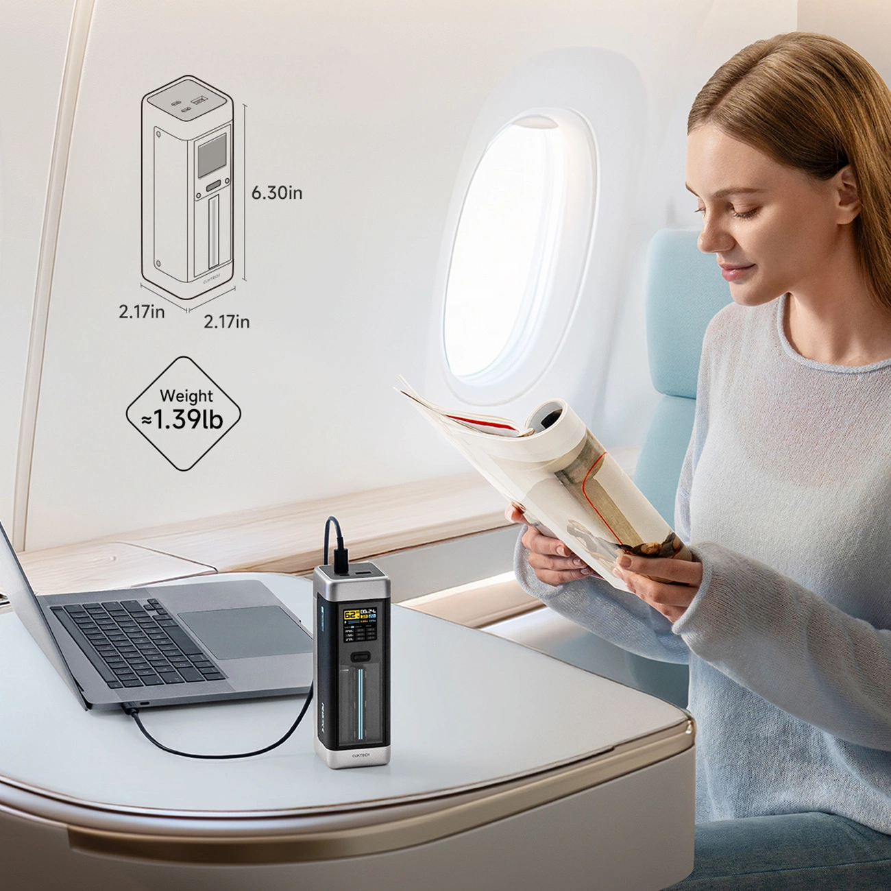 Bateria Externa Cuktech, 25000mAh, 210W, QC + PD, 1 x USB-A - 2 x USB-C, Preta CUK00P23GLBK