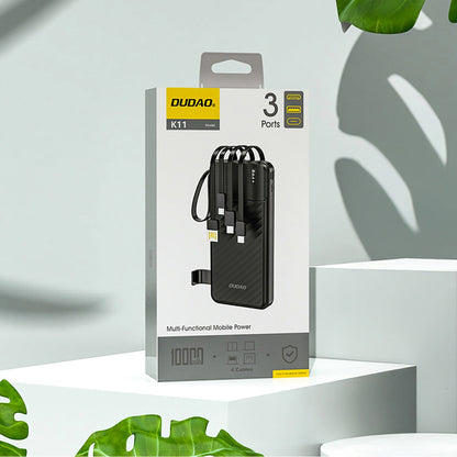 Bateria Externa Dudao K11, 10000mAh, 10W, 1 x Lightning - 1 x microUSB - 1 x USB-A - 1 x USB-C, Preta