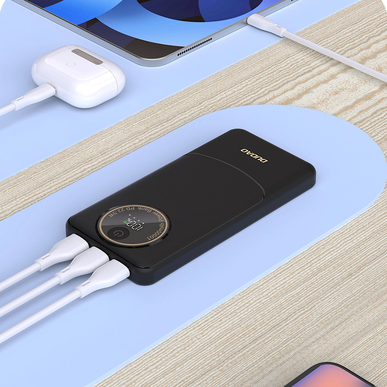 Bateria Externa Dudao K12, 10000mAh, 22.5W, QC + PD, 1 x USB-C - 2 x USB-A, Branca