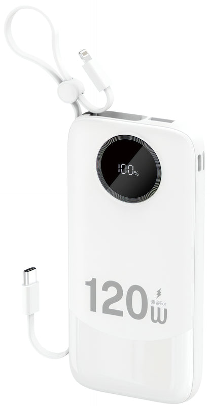 Dudao K13 External Battery, 10000mAh, 120W, QC + PD, 1 x Lightning - 1 x USB-A - 2 x USB-C, White