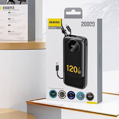 Bateria Externa Dudao K13, 10000mAh, 22.5W, QC + PD, 1 x Lightning - 1 x USB-A - 2 x USB-C, Preta