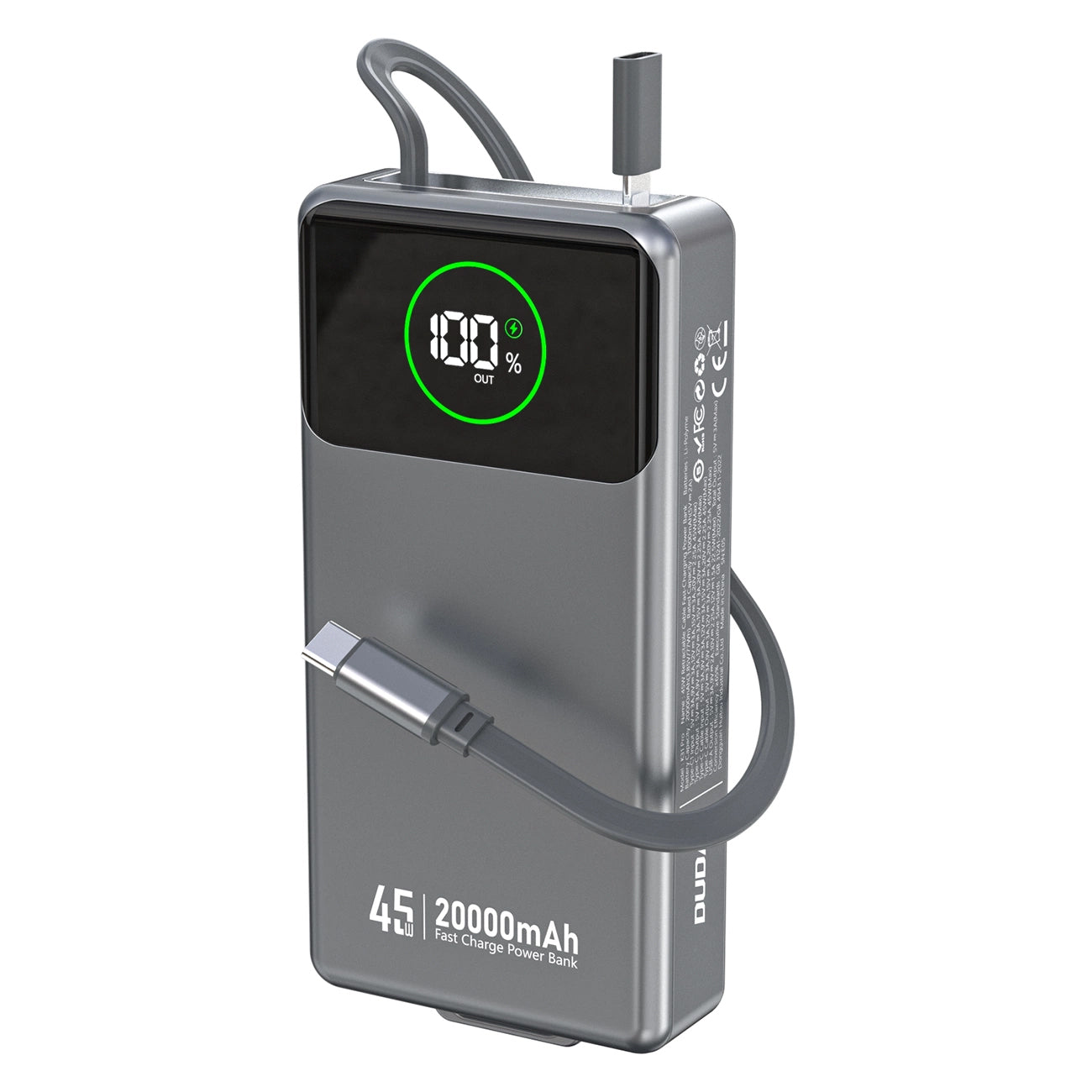 Bateria Externa Dudao K31 Pro, 20000mAh, 45W, QC + PD, 1 x USB-A - 2 x USB-C, Cinzento