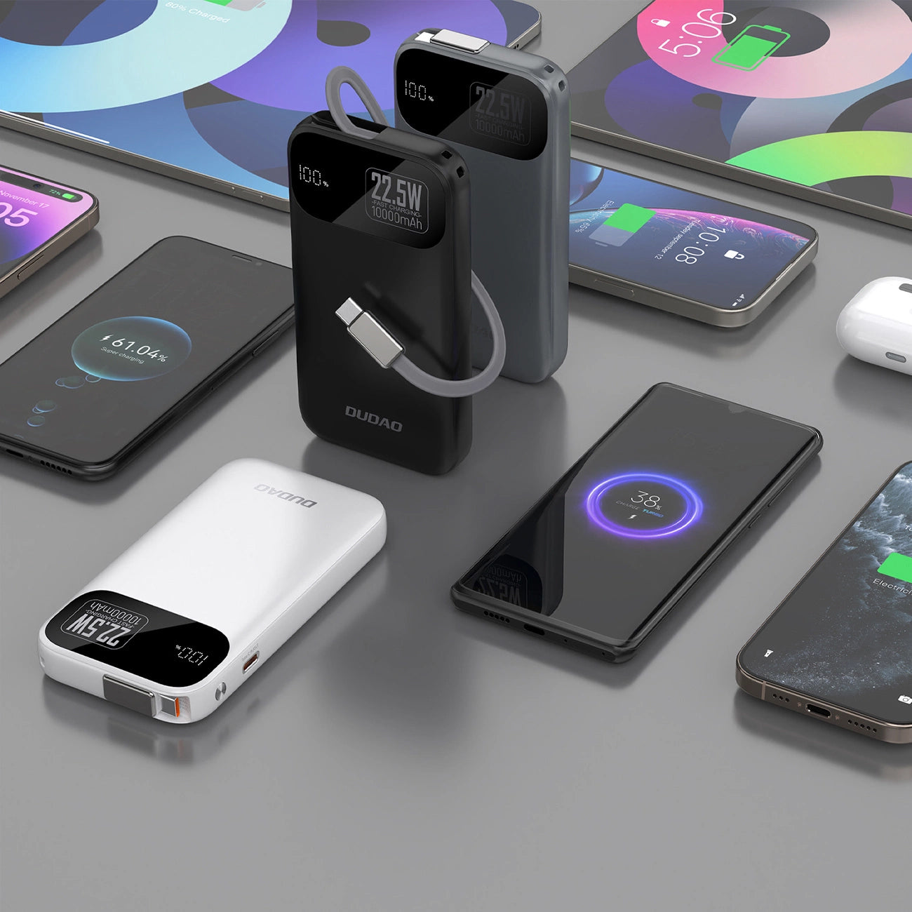 Bateria Externa Dudao K31, 10000mAh, 22.5W, PD, 2 x USB-C, Preta