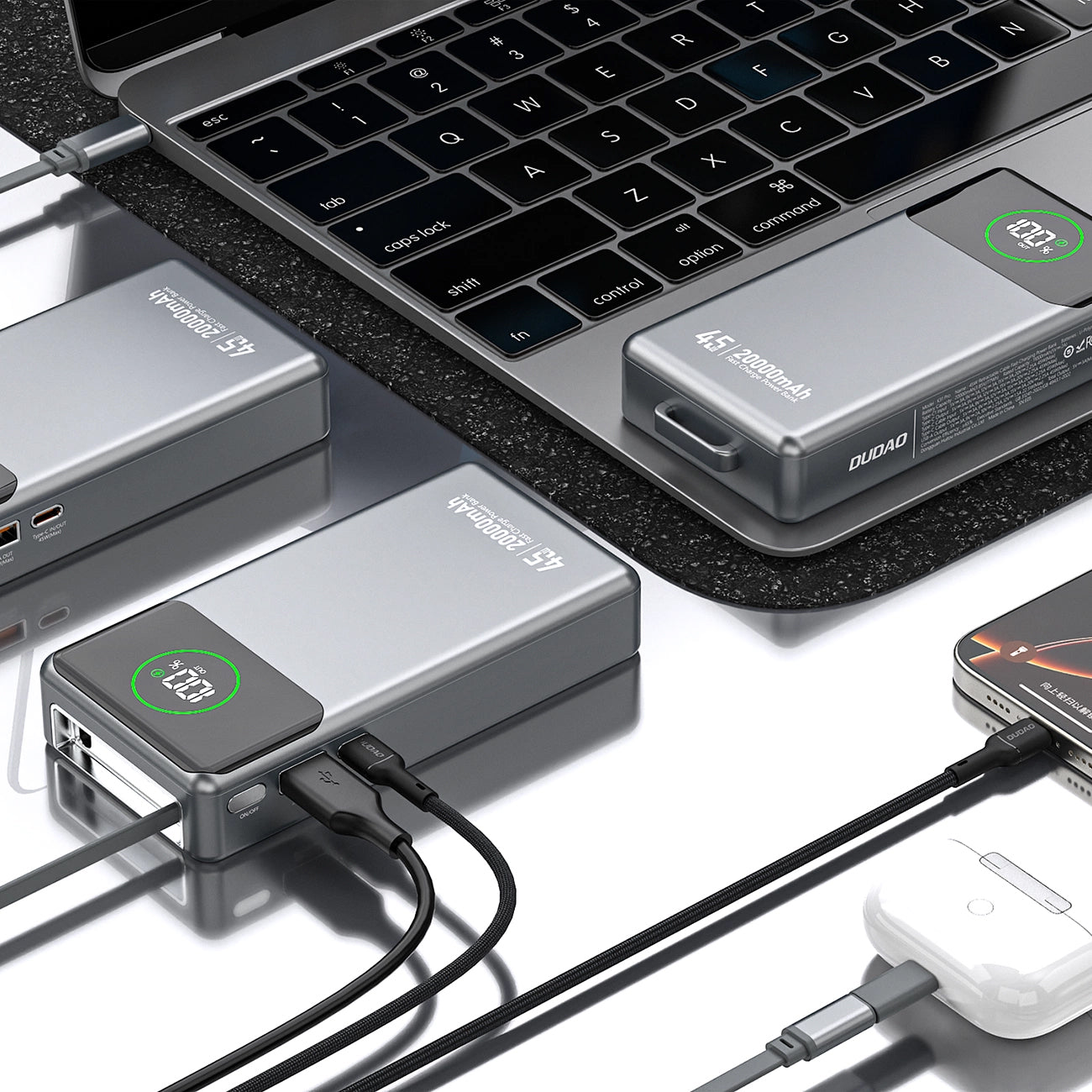 Bateria Externa Dudao K31 Pro, 20000mAh, 45W, QC + PD, 1 x USB-A - 2 x USB-C, Cinzento