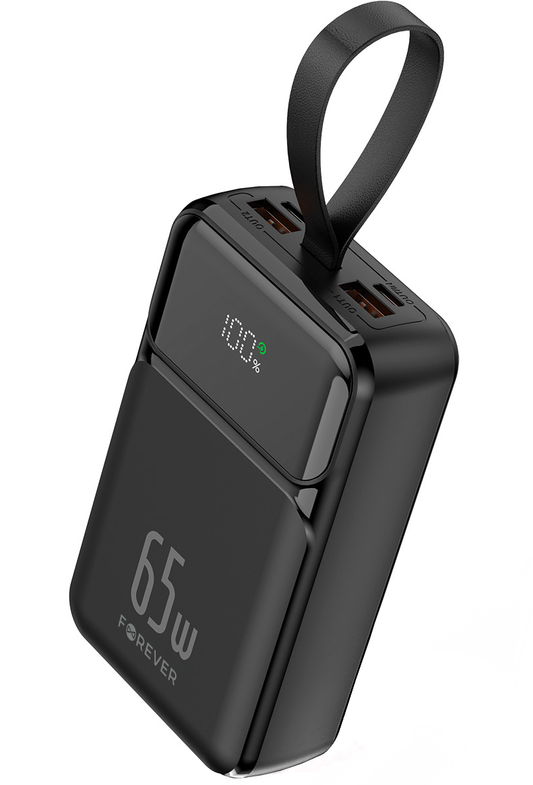 Bateria Externa Forever TB-400, 20000mAh, 65W, QC + PD, 2 x USB-A - 2 x USB-C, Preta