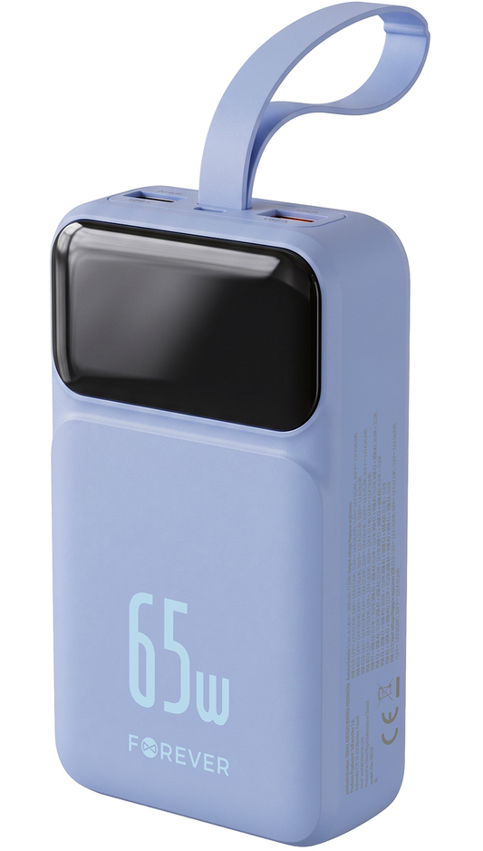 Bateria Externa Forever Vibe-TB65, 20000mAh, 65W, QC + PD, 2 x USB-A - 2 x USB-C, Azul