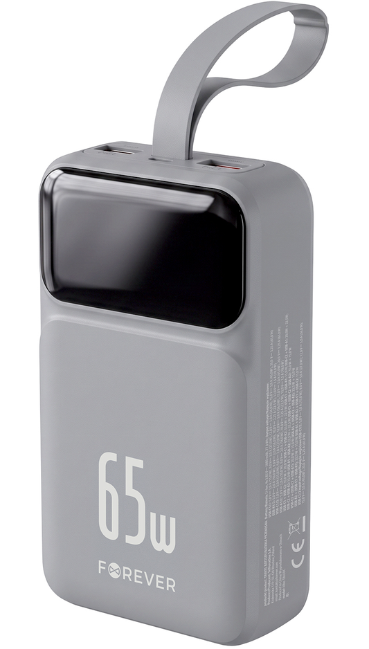 Bateria Externa Forever Vibe-TB65, 20000mAh, 65W, QC + PD, 2 x USB-A - 2 x USB-C, Cinzento