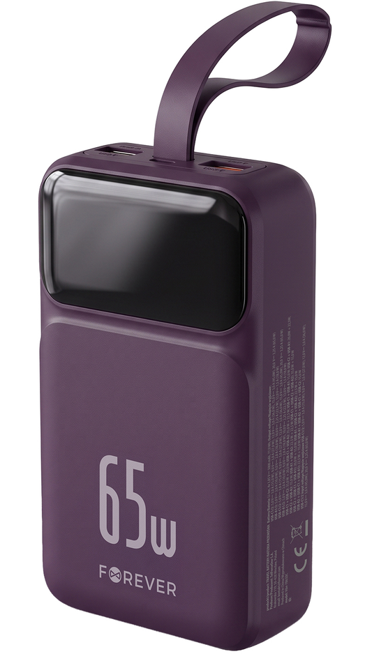 Bateria Externa Forever Vibe-TB65, 20000mAh, 65W, QC + PD, 2 x USB-A - 2 x USB-C, Vinho