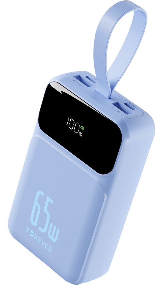 Bateria Externa Forever Vibe-TB65, 20000mAh, 65W, QC + PD, 2 x USB-A - 2 x USB-C, Azul
