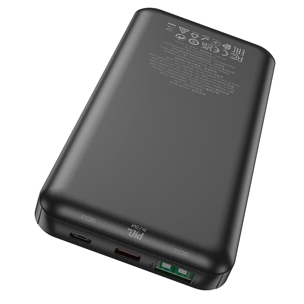Bateria Externa HOCO J102, 10000mAh, 20W, QC + PD, 1 x USB-A - 1 x USB-C, Preta